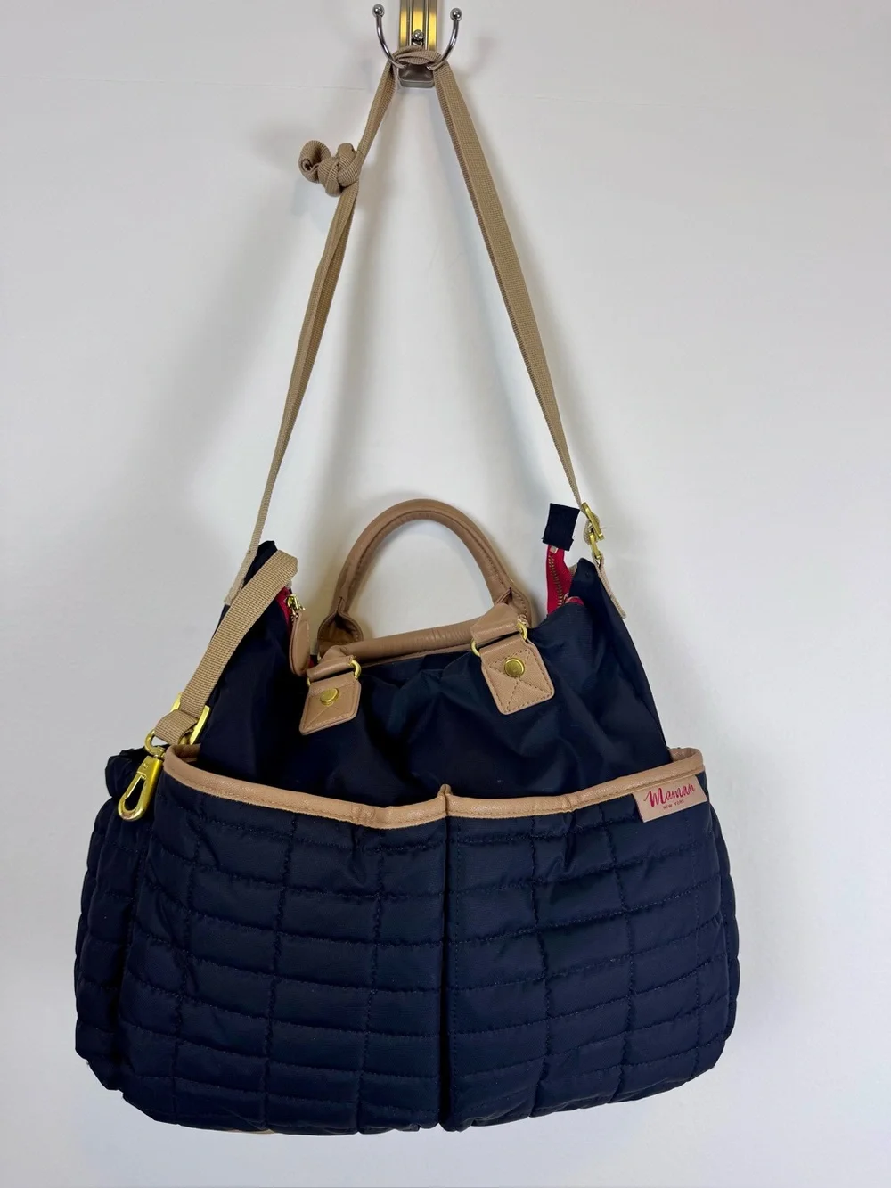 Maman New York Black Quilted Diaper Bag Tote Changing Pad